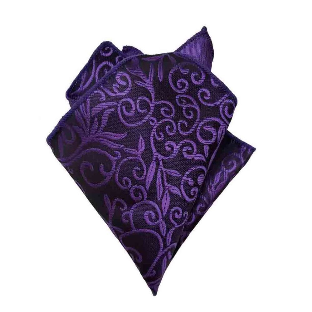 Gascoigne Pocket Square Purple Scroll Pattern Silk Blend Men's